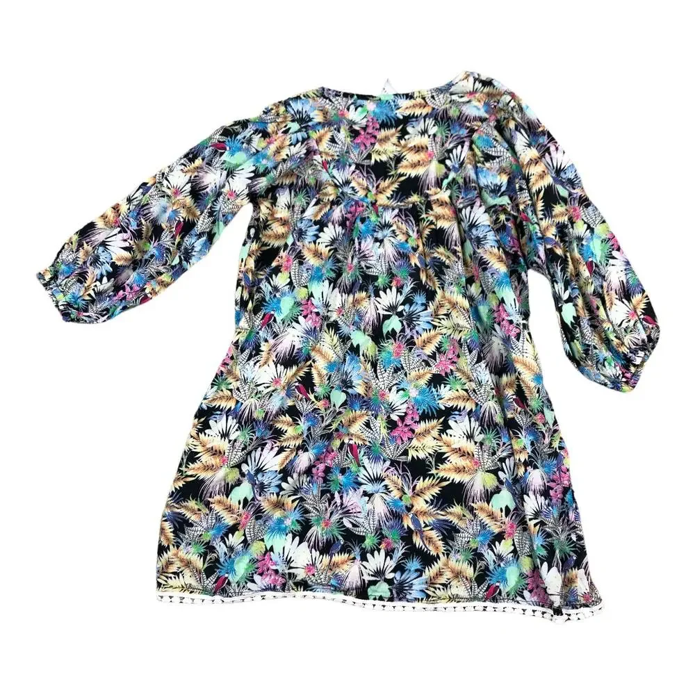 OLGA VALENTINE Black Colorful Tropical Flowy Dress Girls Size Small - Picture 2 of 5